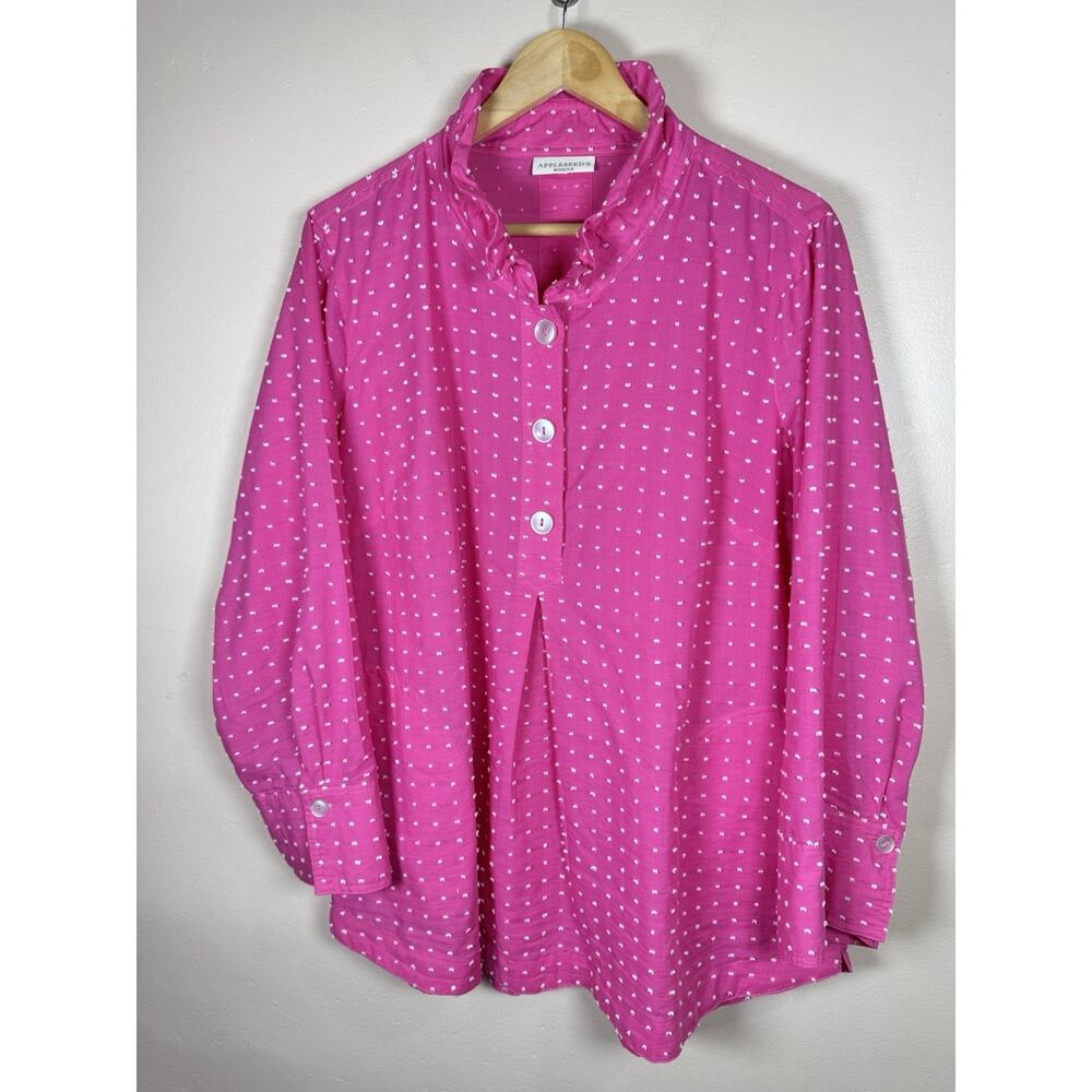 Appleseeds Womens Plus Size Tunic Blouse Pockets White Swiss Dot Lightweight